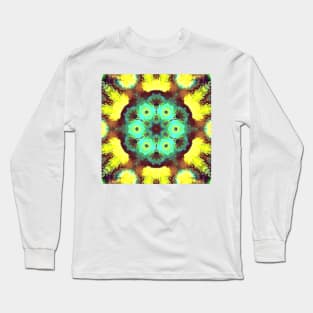 Psychedelic Hippie Flower Green and Yellow Long Sleeve T-Shirt